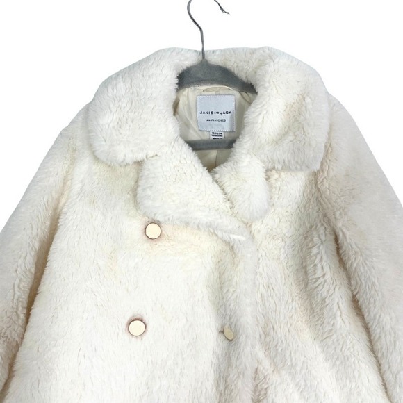 Janie and Jack White Sherpa Teddy Coat Girls 18–24 Months Double Breasted - Picture 3 of 9